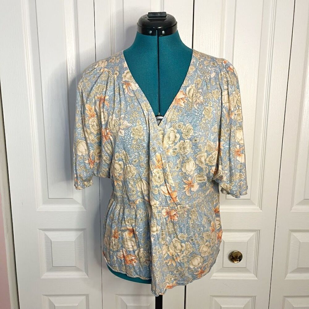 Banana Republic Floral Multi Color Crop Flutter Sleeve Kimono Hippie Blouse